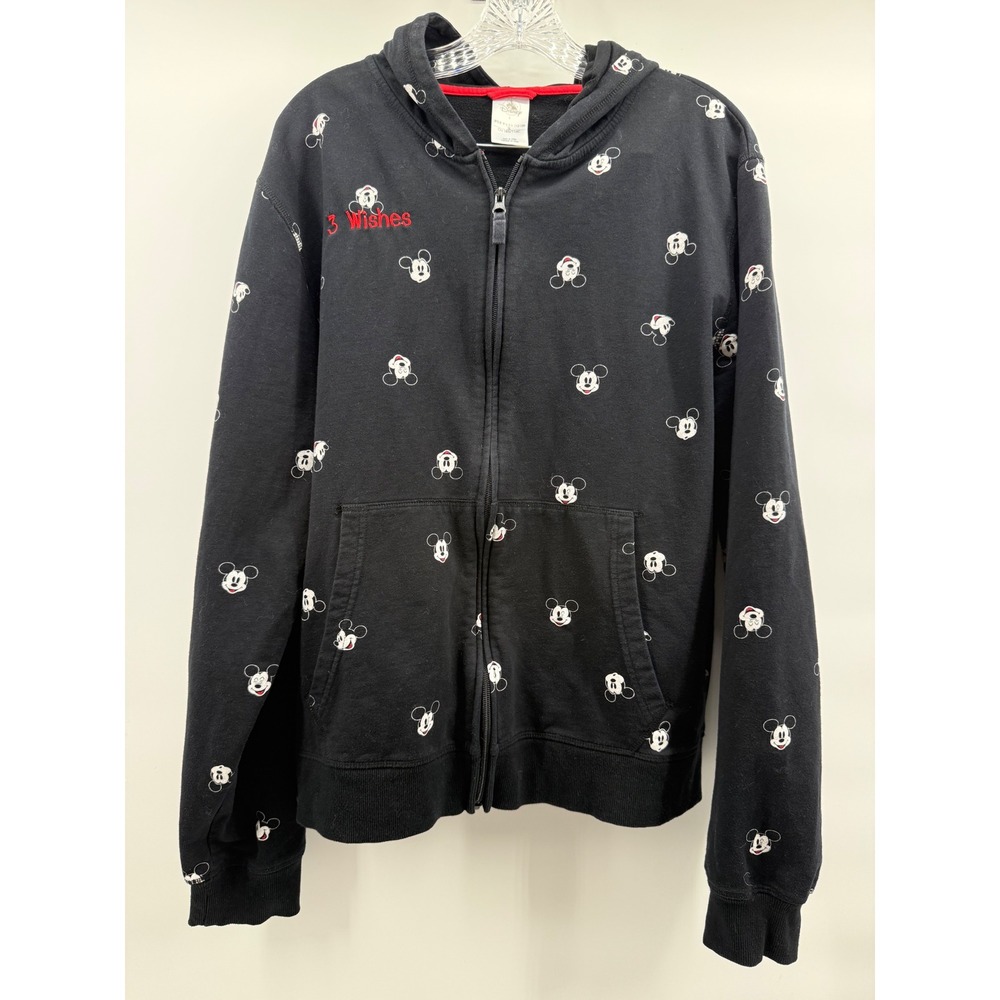 Disney Mickey Mouse 3 Wishes Black Full Zip Hoodie Sweatshirt Large